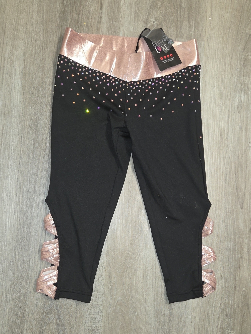 rebels Athletic Black Leggings with Rose Gold Waistband & Ruffle Trim